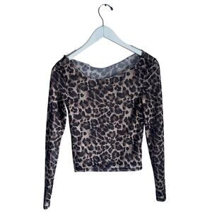 Manfinity Leopard Print Mesh Log Sleeve Top Festival Going Out Sheer size XS